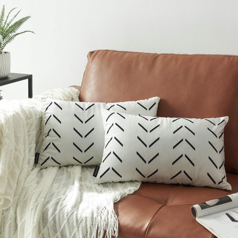 Nestinco Set of 2 White Lumbar Pillow Covers 12 x 20 inches Boho Aztec Polyester Blend Decorative Throw Pillow Covers for Sofa Couch Bed Decor - Image 1